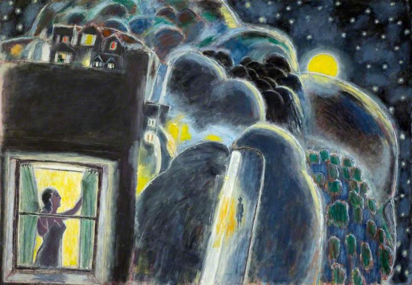 Landscape at Night with Woman at Window Ernest Zobole 1980s